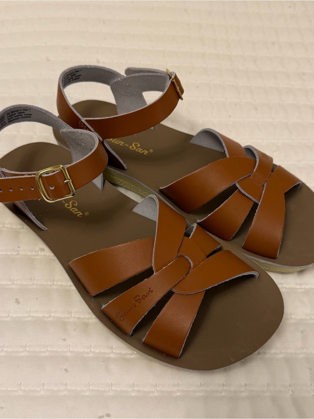 Tan Women's Ankle-Strap Leather Sandals - Unbranded